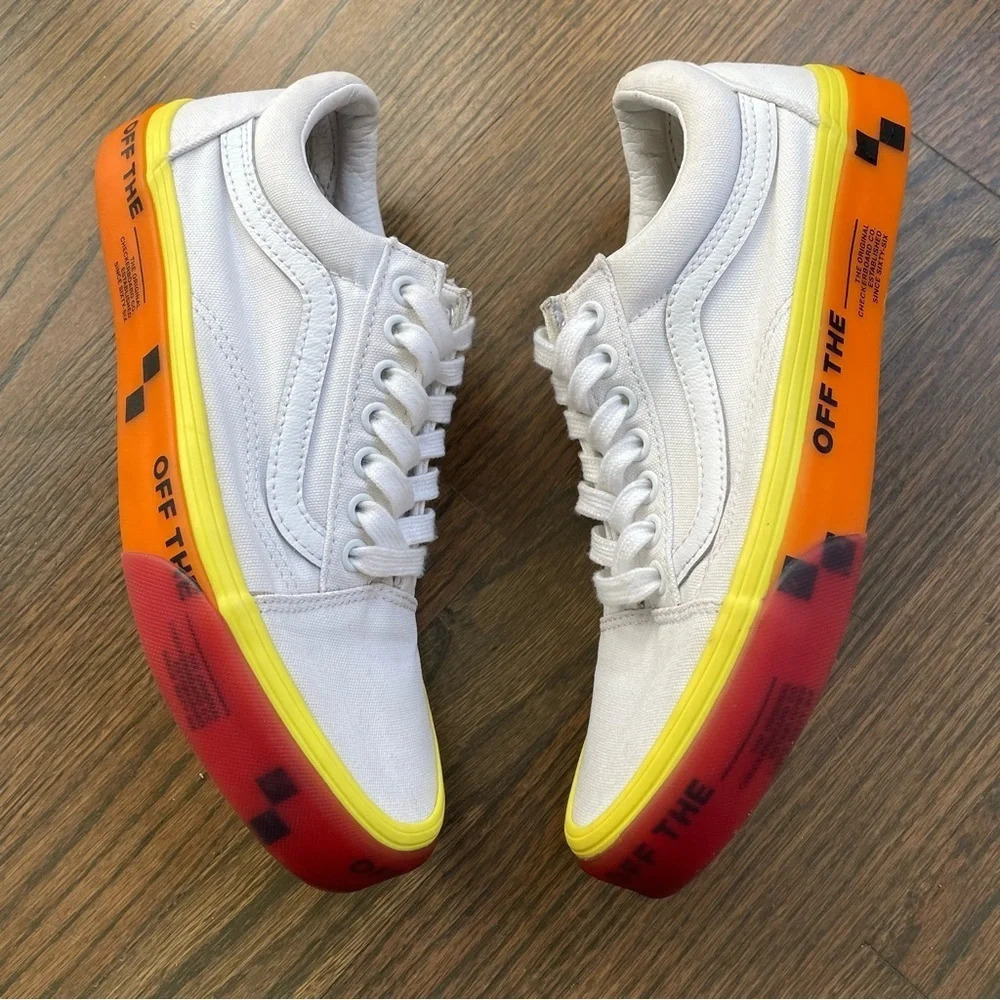 VANS Old Skool ‘ OFF THE _ ‘ Low Canvas White/Yellow RARE 500714 Men 7 Women 8.5